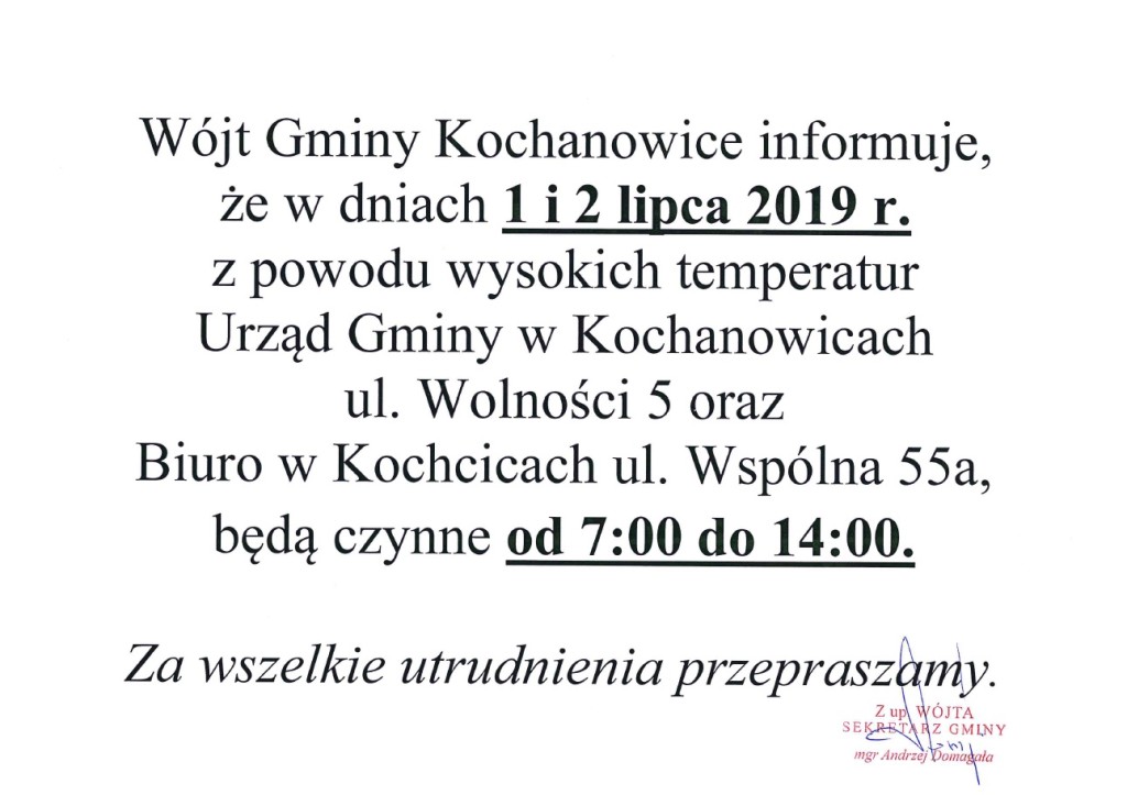 Informacja o godzinach